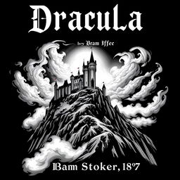A striking black and white book cover design for 'Dracula' by Bram Stoker, 1897