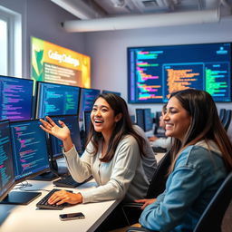 An engaging live coding session focused on JavaScript, featuring a diverse group of programmers passionately working on practical exercises