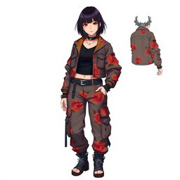 Full body concept art of a 20-something female character in a Cyberpunk setting, featuring intricate details and high color saturation