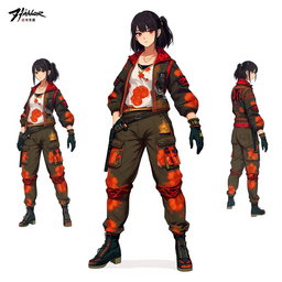 Full body concept art of a 20-something female character in a Cyberpunk setting, featuring intricate details and high color saturation