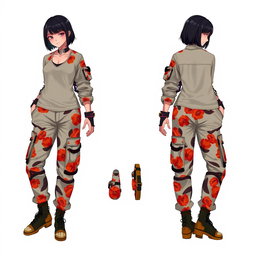 Full body concept art of a 20-something female character in a Cyberpunk setting, featuring intricate details and high color saturation