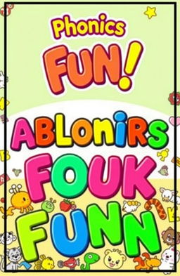 A colorful and engaging phonics color book cover designed for children, featuring the letters of the alphabet in bold, playful fonts, each letter in a different bright color