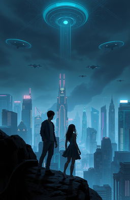 A vertical book cover design depicting a cyberpunk sci-fi scene