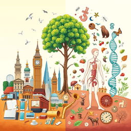 An engaging and enlightening illustration that contrasts Western culture with biological elements