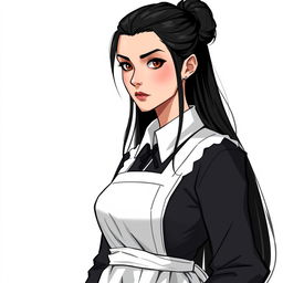 A character study of a confident woman of average height who stands tall, exuding an air of authority