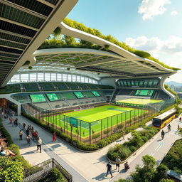 A stunning futuristic sports facility showcasing sustainable architecture and innovative design