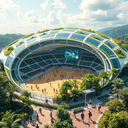 A stunning futuristic sports facility showcasing sustainable architecture and innovative design