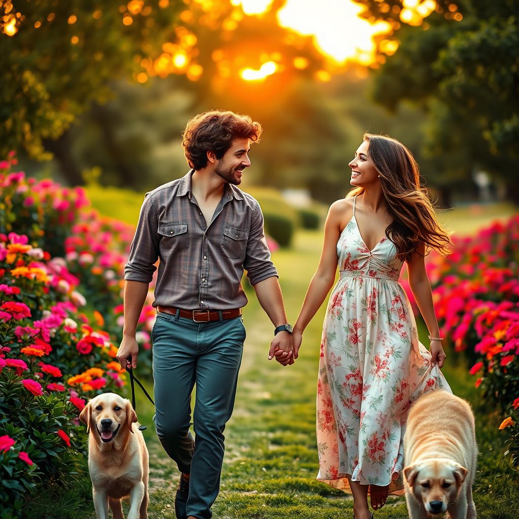 A romantic scene depicting a perfect relationship, showcasing a couple deeply in love, sharing joyful moments together