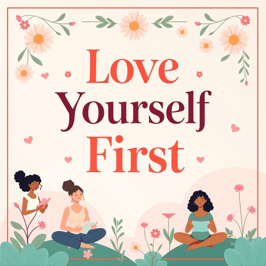 A vibrant and uplifting self-love poster featuring inspiring and empowering affirmations in elegant typography