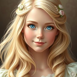 A portrait of a gentle and kind princess embodying nobility and warmth