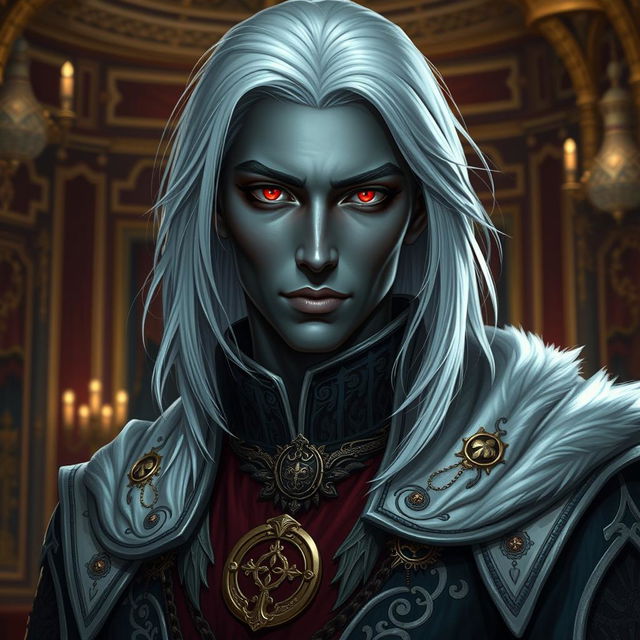 A captivating nobleman who is a drow half-elf, embodying a strikingly handsome appearance