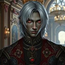 A captivating nobleman who is a drow half-elf, embodying a strikingly handsome appearance