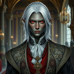 A captivating nobleman who is a drow half-elf, embodying a strikingly handsome appearance