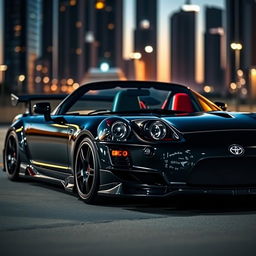 A sleek black Toyota MR2 Spyder featuring a stylish body kit, showcasing aggressive lines and sporty aesthetics