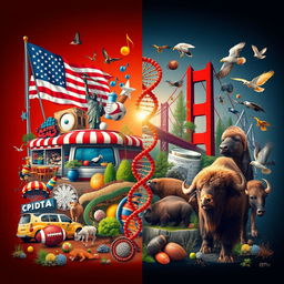 A striking visual representation that contrasts American culture with biological elements
