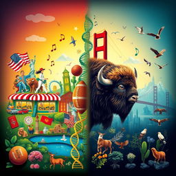A striking visual representation that contrasts American culture with biological elements