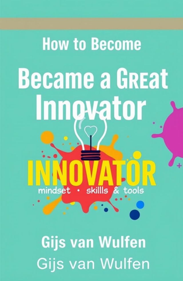 A captivating book cover design for a low-cost innovation book titled 'How to Become a Great Innovator', featuring a bright, inspirational color palette to appeal to young, ambitious readers