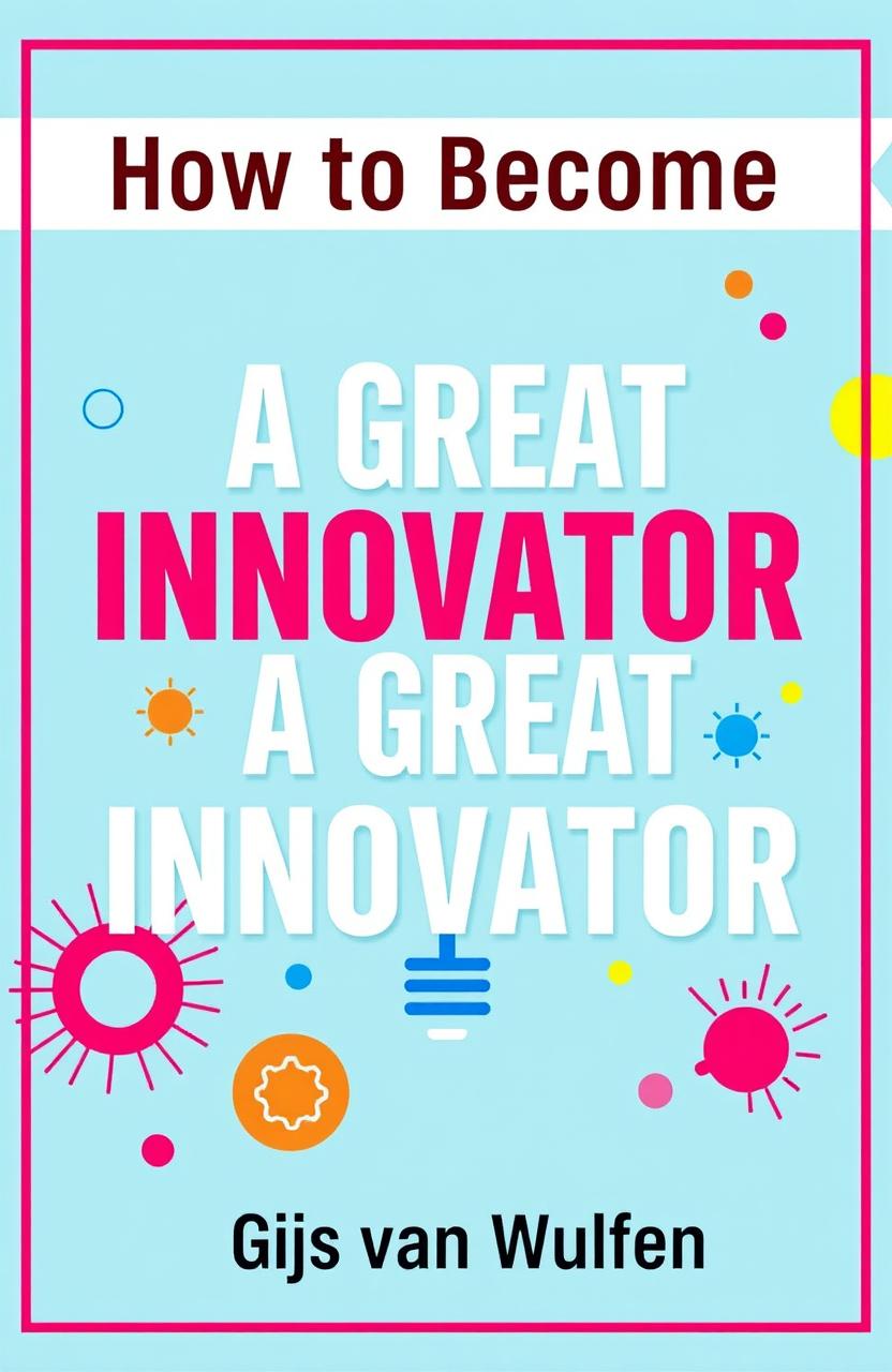 A captivating book cover design for a low-cost innovation book titled 'How to Become a Great Innovator', featuring a bright, inspirational color palette to appeal to young, ambitious readers