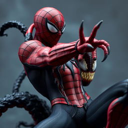 An ultra-realistic figurine of Spider-Man with his iconic suit torn, revealing his defined muscles