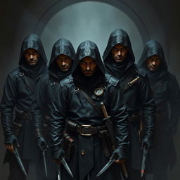 In a dark and foreboding Dungeons & Dragons inspired scene, a group of hired assassins surrounds the periphery, their menacing and sinister appearance evoking fear and unease