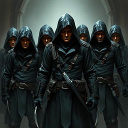 In a dark and foreboding Dungeons & Dragons inspired scene, a group of hired assassins surrounds the periphery, their menacing and sinister appearance evoking fear and unease