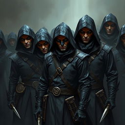 In a dark and foreboding Dungeons & Dragons inspired scene, a group of hired assassins surrounds the periphery, their menacing and sinister appearance evoking fear and unease