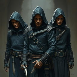 In a Dungeons & Dragons themed scene, a group of hired assassins looms menacingly, their sinister appearance evoking fear and unease