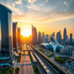 A breathtaking depiction of the most modern city in Iran, showcasing a stunning blend of contemporary architecture and advanced urban design