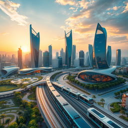 A breathtaking depiction of the most modern city in Iran, showcasing a stunning blend of contemporary architecture and advanced urban design