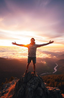 A vibrant and inspirational scene depicting a transformative moment in life