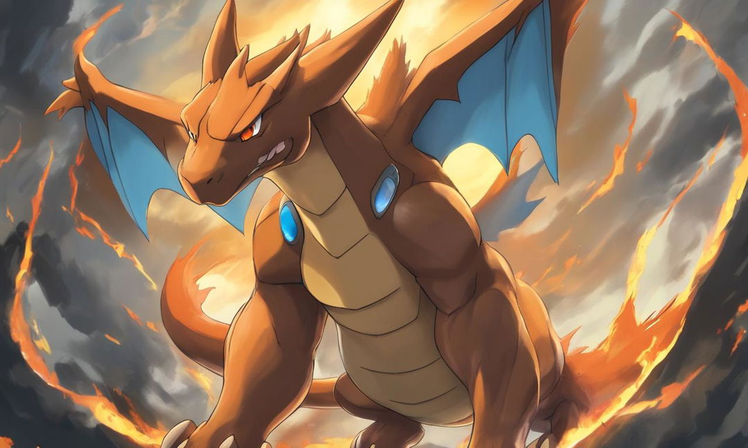 A 2D cartoon depiction of Charizard as a titan from 'Attack on Titan', standing alone without any human characters.