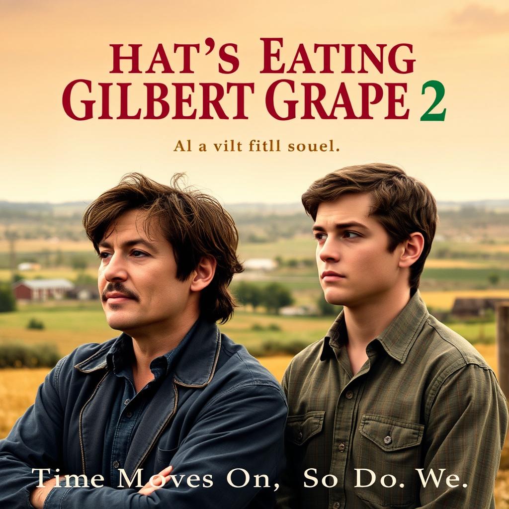 A realistic sequel movie poster for 'What's Eating Gilbert Grape 2', featuring the original cast members aged naturally