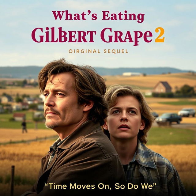 A realistic sequel movie poster for 'What's Eating Gilbert Grape 2', featuring the original cast members aged naturally