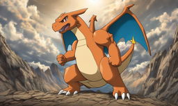 A 2D cartoon depiction of Charizard as a titan from 'Attack on Titan', standing alone without any human characters.