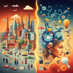 A captivating and informative illustration that contrasts Western culture with biological genetics
