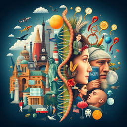 A captivating and informative illustration that contrasts Western culture with biological genetics