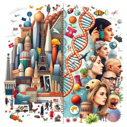A captivating and informative illustration that contrasts Western culture with biological genetics