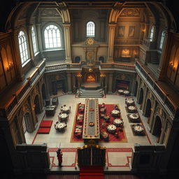 Design an elaborate Dungeons & Dragons map for a royal King's Ball, featuring both a grand first floor and an elegant second floor