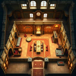 Design an elaborate Dungeons & Dragons map for a royal King's Ball, featuring both a grand first floor and an elegant second floor