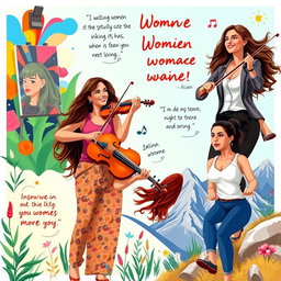 A vibrant and motivational scene depicting women of diverse backgrounds passionately pursuing their goals