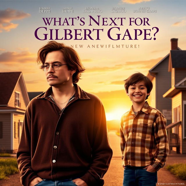 A movie poster for a sequel to 'What's Eating Gilbert Grape', featuring the original cast including Johnny Depp as Gilbert Grape, Leonardo DiCaprio as Arnie Grape, and Darlene Cates as Bonnie Grape