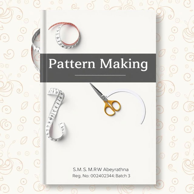 An A4-sized book cover design for a pattern-making book, featuring a professional and sophisticated appearance with a neutral color palette of soft grays, whites, and beiges