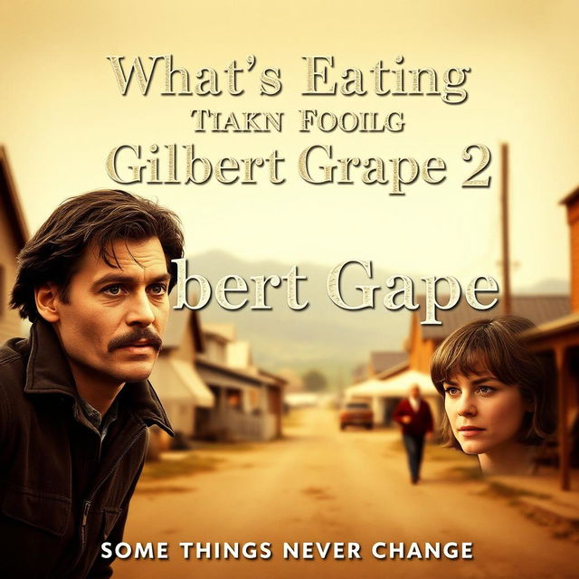 A realistic and artistic movie poster for "What's Eating Gilbert Grape 2", featuring a nostalgic design reminiscent of the original poster