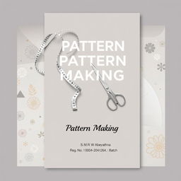 A professional A4-sized book cover design for a pattern-making book, featuring a sophisticated and clean appearance with a neutral color palette of soft grays, whites, and beiges