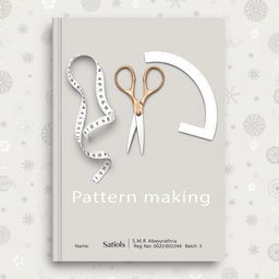 A professional A4-sized book cover design for a pattern-making book, featuring a sophisticated and clean appearance with a neutral color palette of soft grays, whites, and beiges