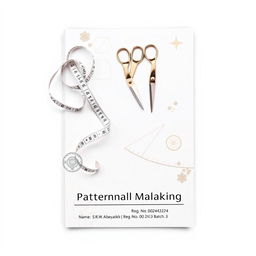 An A4-sized book cover designed for a pattern-making book with a professional and sophisticated appearance, utilizing a neutral color palette of soft grays, whites, and beiges