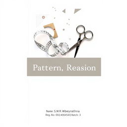 An A4-sized book cover designed for a pattern-making book with a professional and sophisticated appearance, utilizing a neutral color palette of soft grays, whites, and beiges