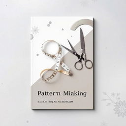 An A4-sized book cover designed for a pattern-making book with a professional and sophisticated appearance, utilizing a neutral color palette of soft grays, whites, and beiges