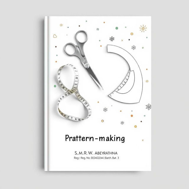 A professional A4-sized book cover design for a pattern-making book, utilizing a neutral color palette of soft grays, whites, and beiges to create a polished appearance