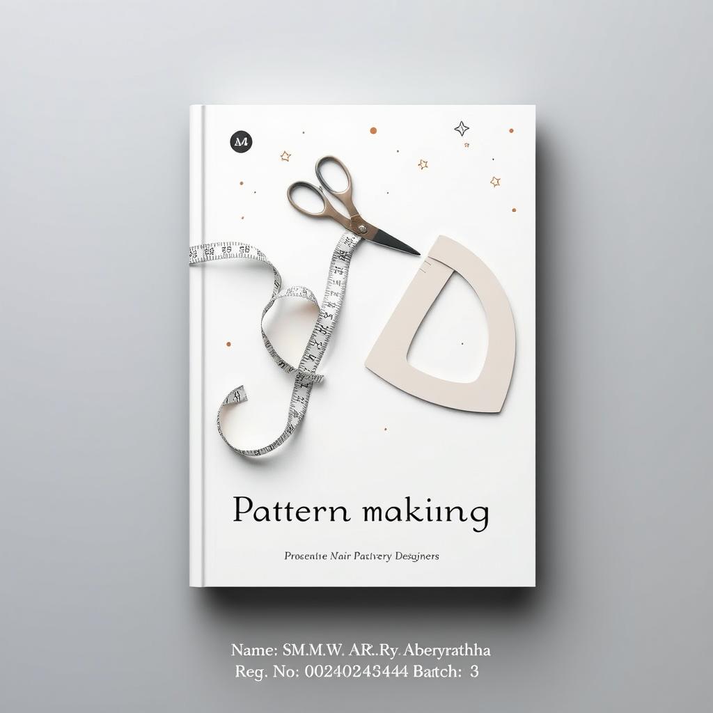 A professional A4-sized book cover design for a pattern-making book, utilizing a neutral color palette of soft grays, whites, and beiges to create a polished appearance